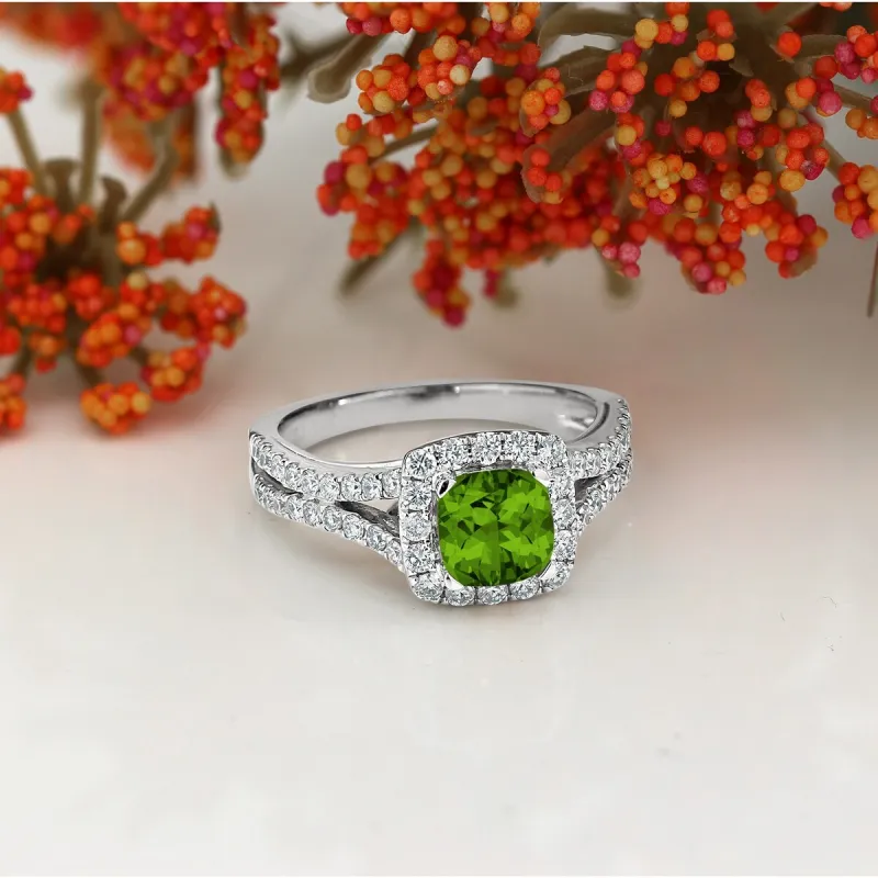 Auriya 9/10ct Cushion-cut Peridot Halo Diamond Engagement Ring 5/8ctw 14k Gold sold by Zulily