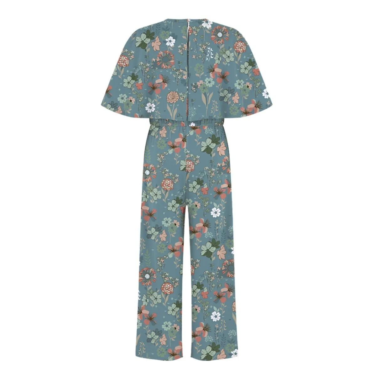 Dusty Blue & Dusty Pink Floral Print Bow-Belt Flutter-Sleeve Jumpsuit sold by Zulily product image thumbnail 2