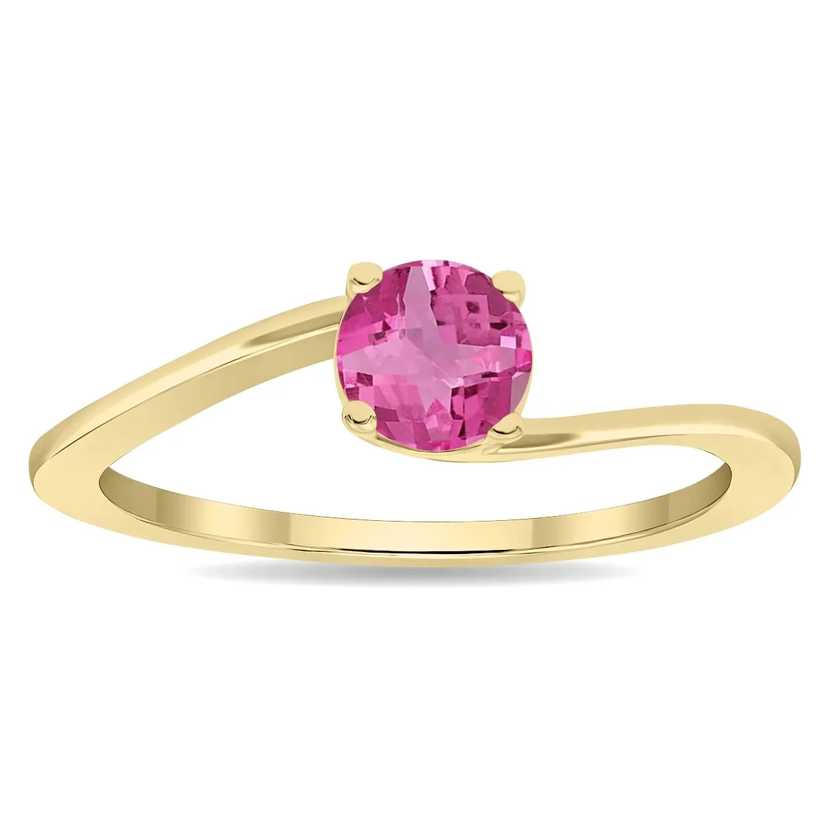 Women's Round Shaped Solitaire Pink Topaz Wave Ring in 10K Yellow Gold sold by Zulily