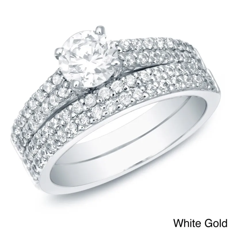 Auriya 1 1/2ctw Round Diamond Engagement Ring Set 14K Gold Certified sold by Zulily
