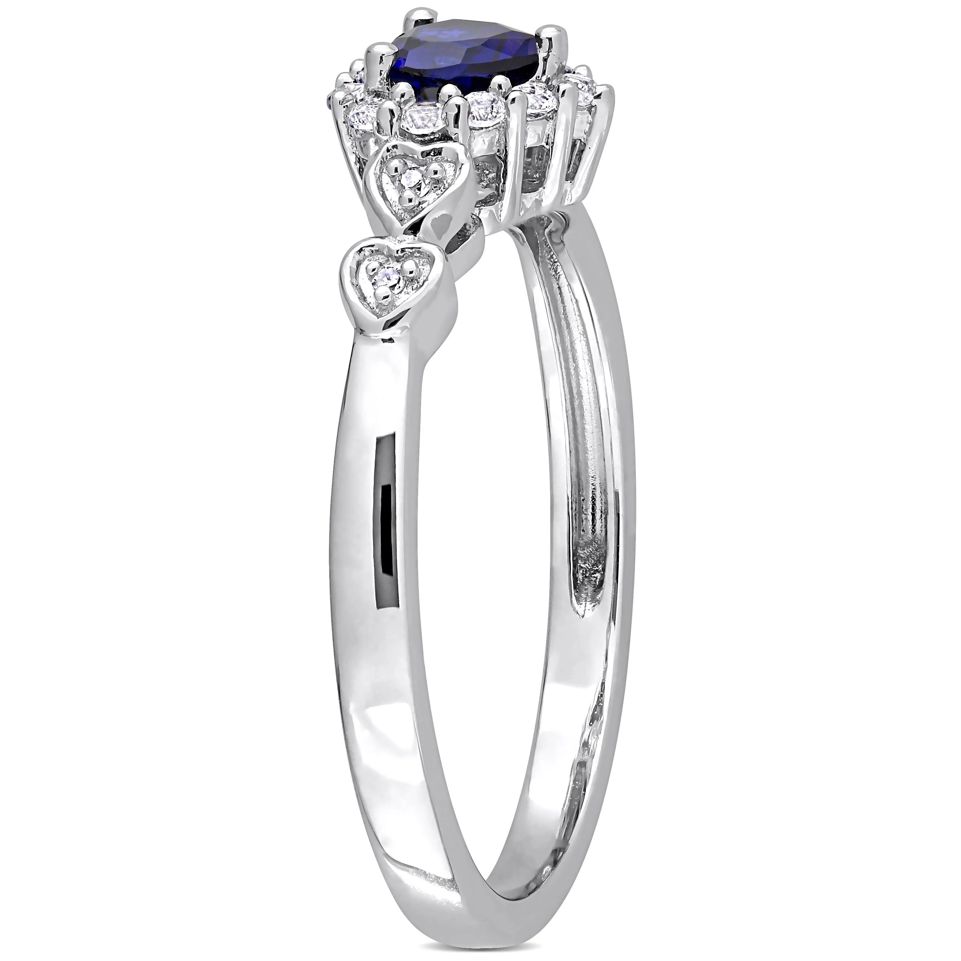 Miadora Sterling Silver Created Blue and White Sapphire Diamond Accent Heart Halo Ring sold by Zulily product image thumbnail 3