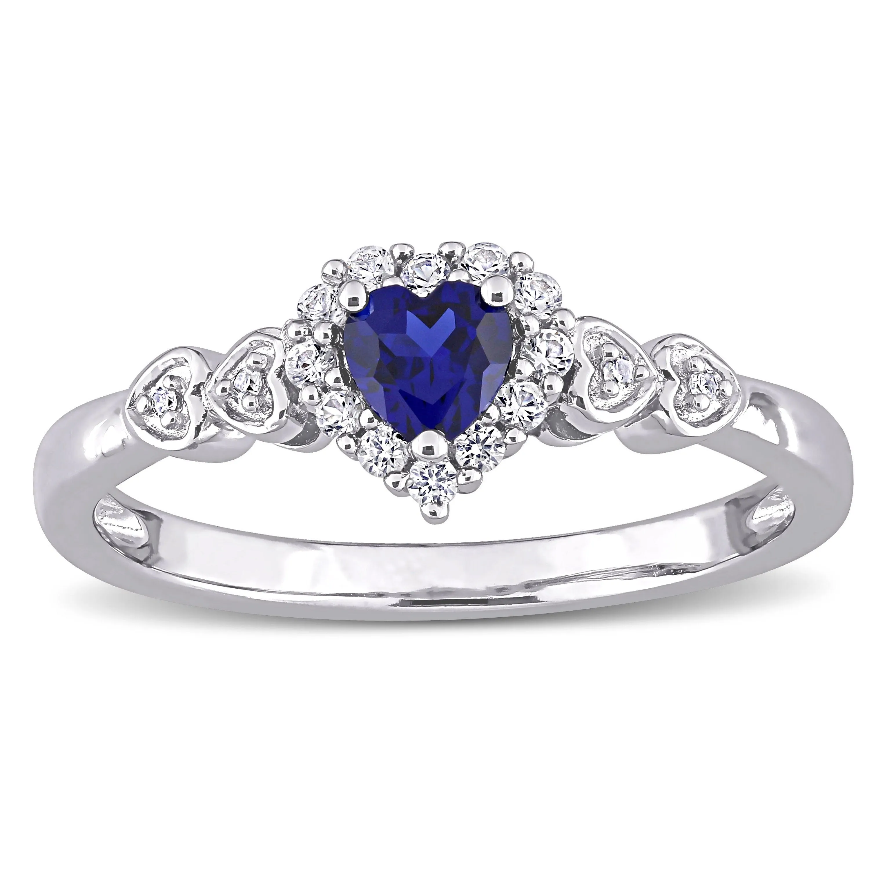 Miadora Sterling Silver Created Blue and White Sapphire Diamond Accent Heart Halo Ring sold by Zulily product image thumbnail 2