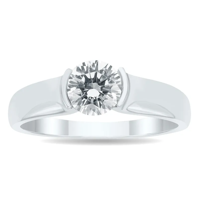 AGS Certified 1 Carat Half Bezel Diamond Solitaire Ring in 10K White Gold sold by Zulily