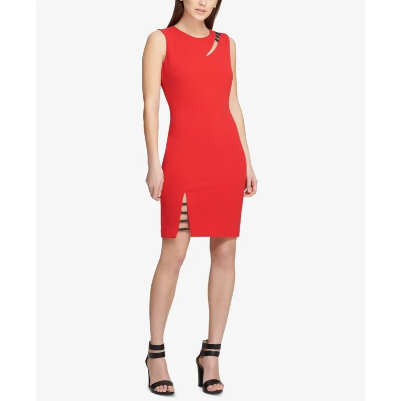 DKNY Women's Cutout Sheath Dress Bright Red Size 6 made by DKNY
