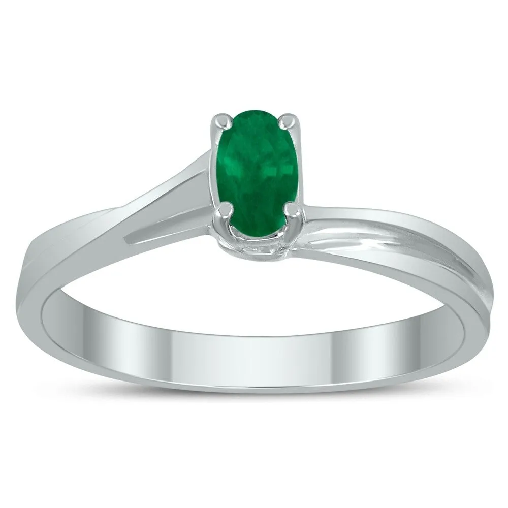 Solitaire Oval 5X3MM Emerald Gemstone Twist Ring in 10K White Gold sold by Zulily