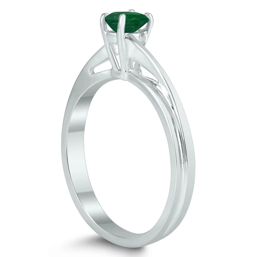 Solitaire Oval 5X3MM Emerald Gemstone Twist Ring in 10K White Gold sold by Zulily product image thumbnail 2