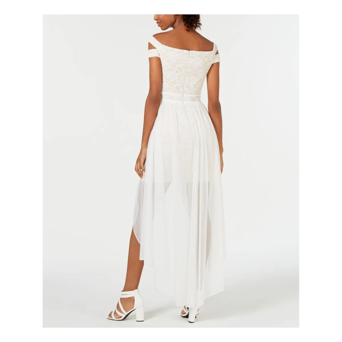 Morgan & Co. Women's Off the Shoulder Lace & Chiffon Overlay Gown in Ivory/Nude Size 11 sold by Zulily product image thumbnail 2