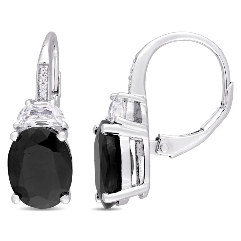 Miadora Sterling Silver Oval-Cut Black Sapphire Created White Sapphire and Diamond Accent Leverback Earrings (G-H, I2-I3) sold by Zulily