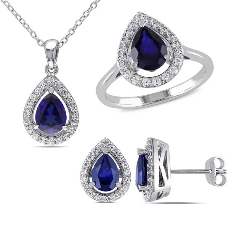 Miadora Sterling Silver Created Blue and White Sapphire Teardrop Jewelry Set sold by Zulily