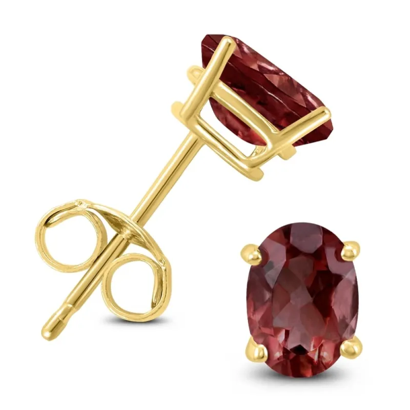 14K Yellow Gold 6x4MM Oval Garnet Earrings sold by Zulily