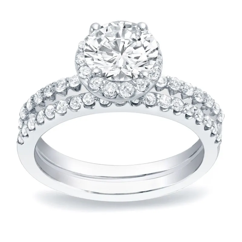 Auriya Platinum 1 1/4ct TDW Certified Round Diamond Halo Engagement Ring Bridal Set sold by Zulily