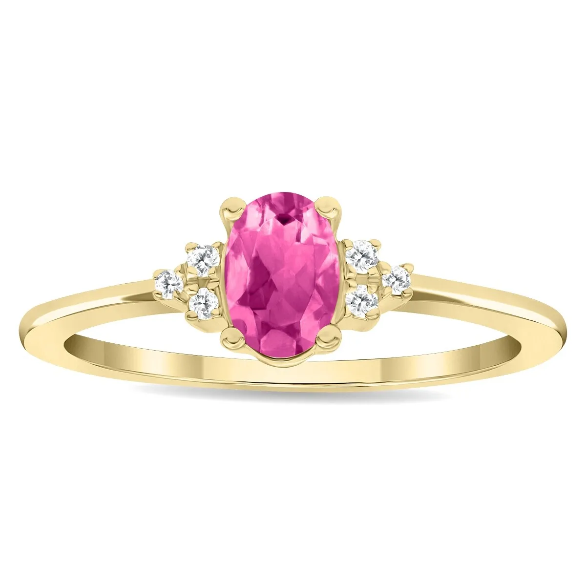 Women's Oval Shaped Pink Topaz and Diamond Half Moon Ring in 10K Yellow Gold sold by Zulily