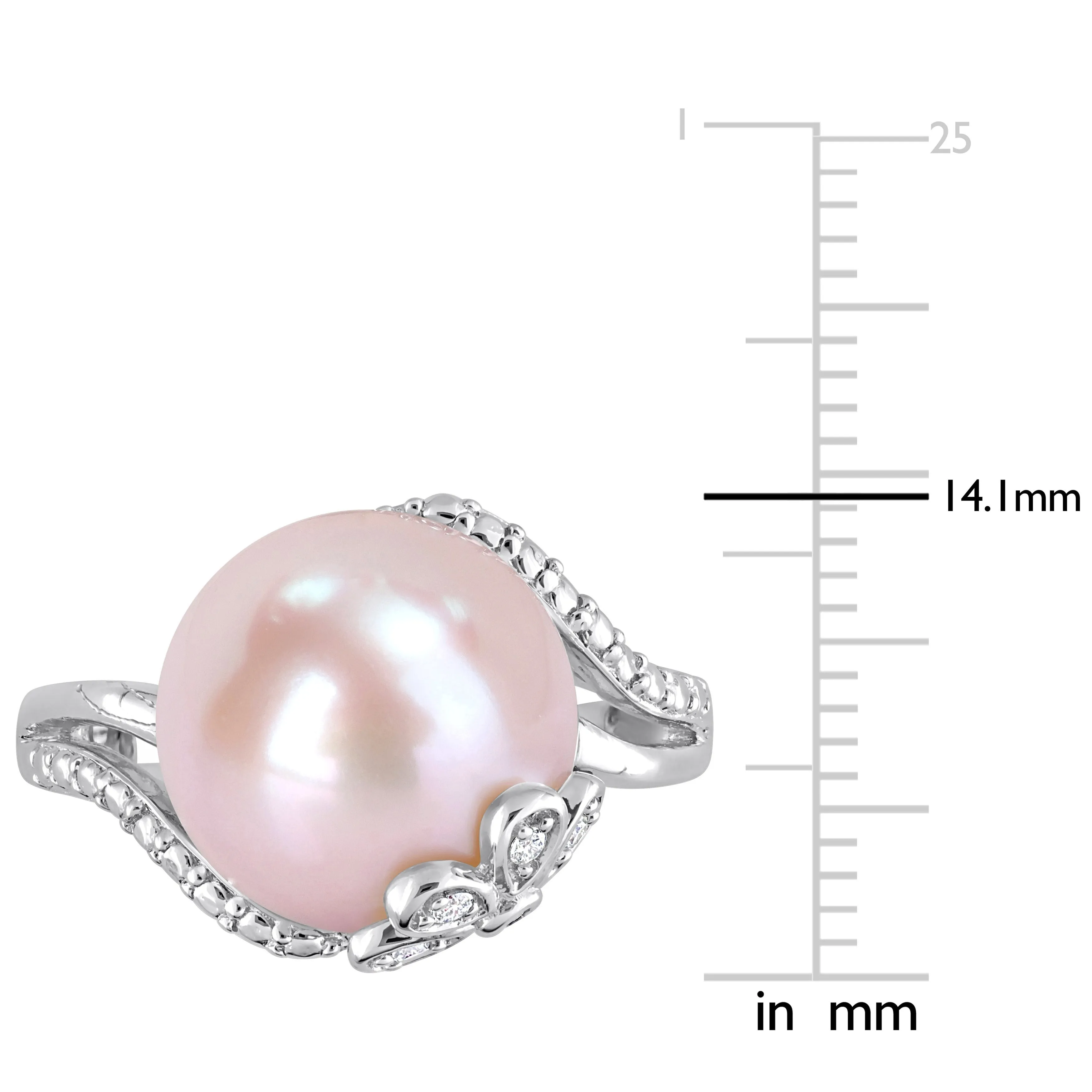 Miadora 12-12.5mm Button-Shaped Pink Cultured Freshwater Pearl and Diamond Accent Flower Split-Shank Ring in Sterling Silver sold by Zulily product image thumbnail 4