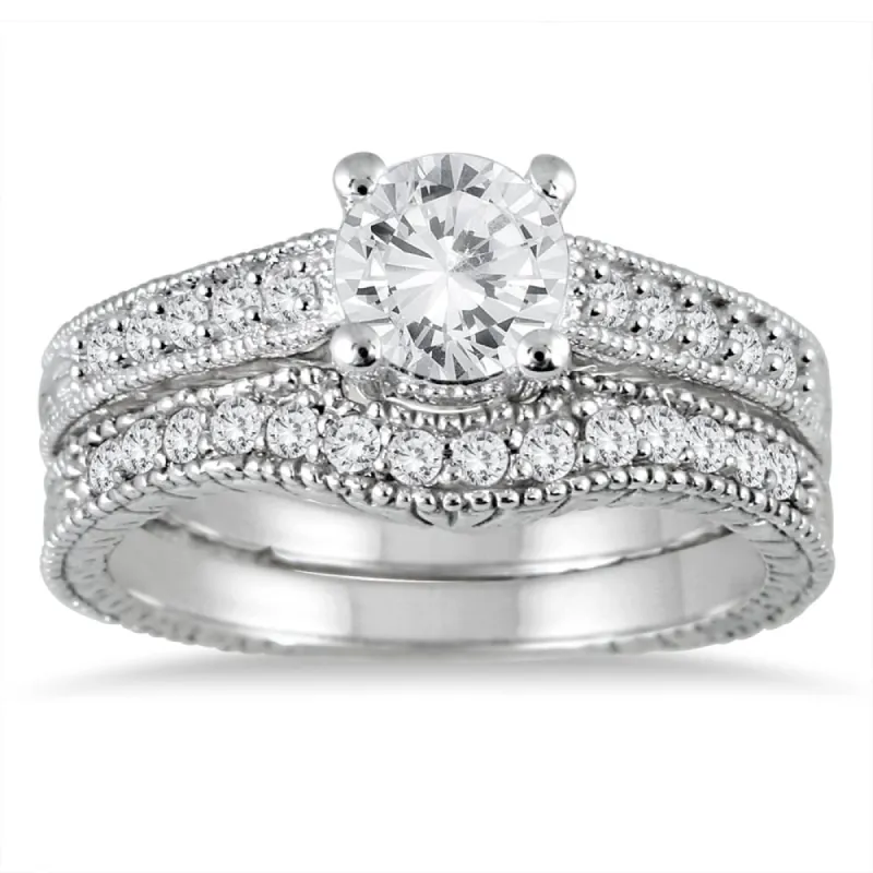 AGS Certified 1 Carat TW White Diamond Bridal Set in 14K White Gold (J-K Color, I2-I3 Clarity) sold by Zulily