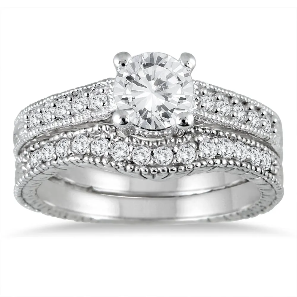 AGS Certified 1 Carat TW White Diamond Bridal Set in 14K White Gold (J-K Color, I2-I3 Clarity) sold by Zulily