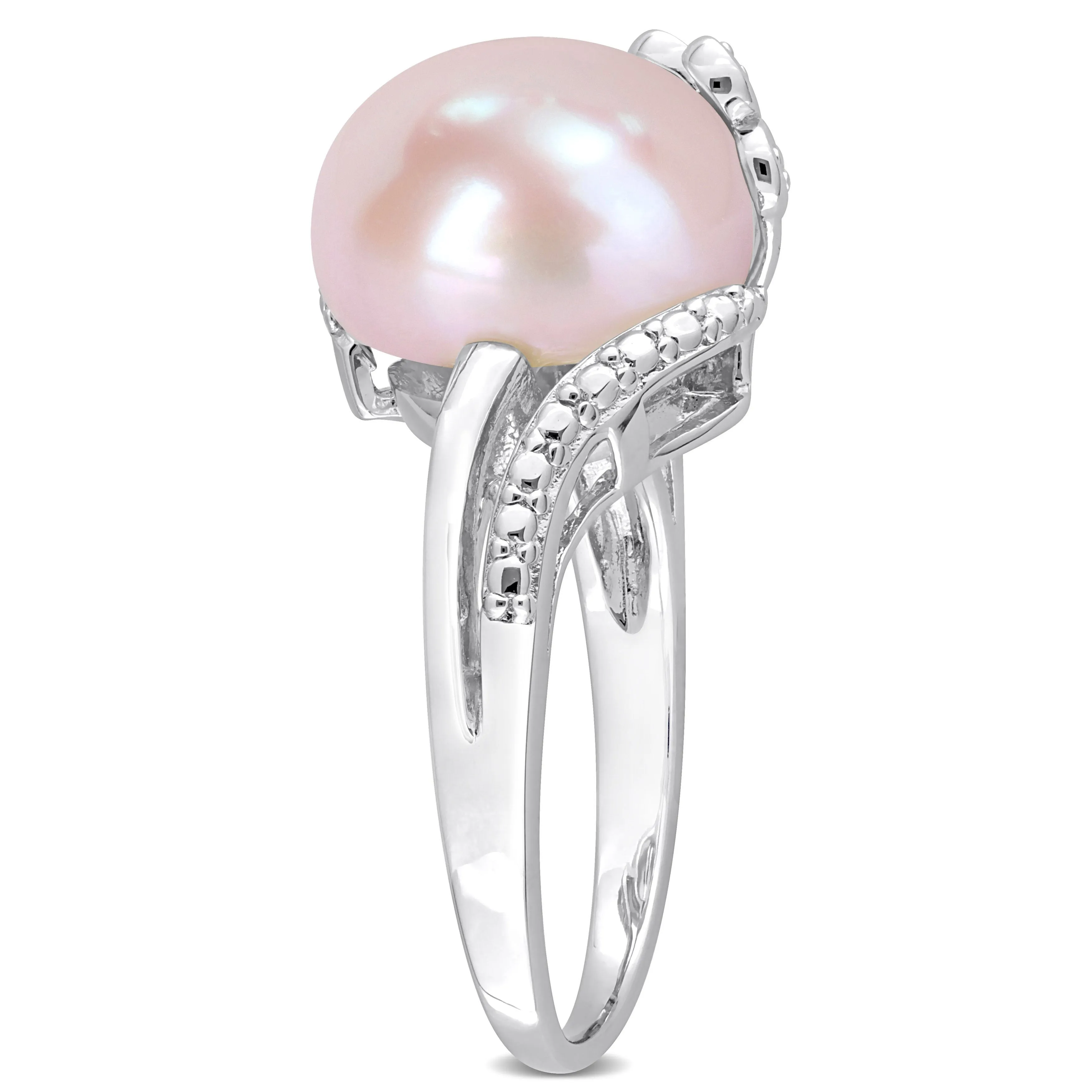 Miadora 12-12.5mm Button-Shaped Pink Cultured Freshwater Pearl and Diamond Accent Flower Split-Shank Ring in Sterling Silver sold by Zulily product image thumbnail 3