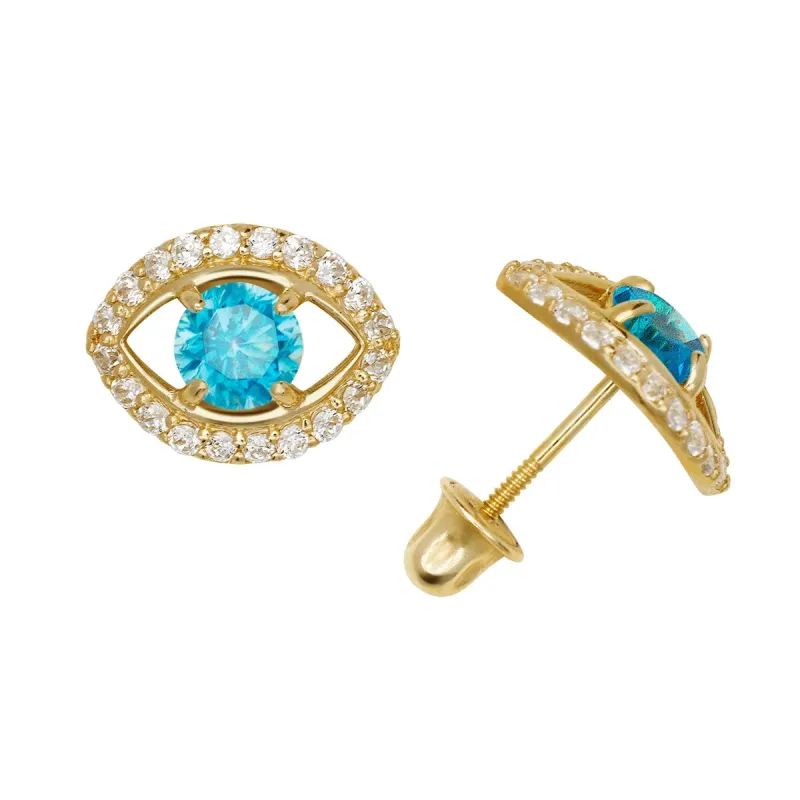 Curata 14k Gold Round Cubic Zirconia Large Blue Evil-Eye Screw Back Earrings sold by Zulily
