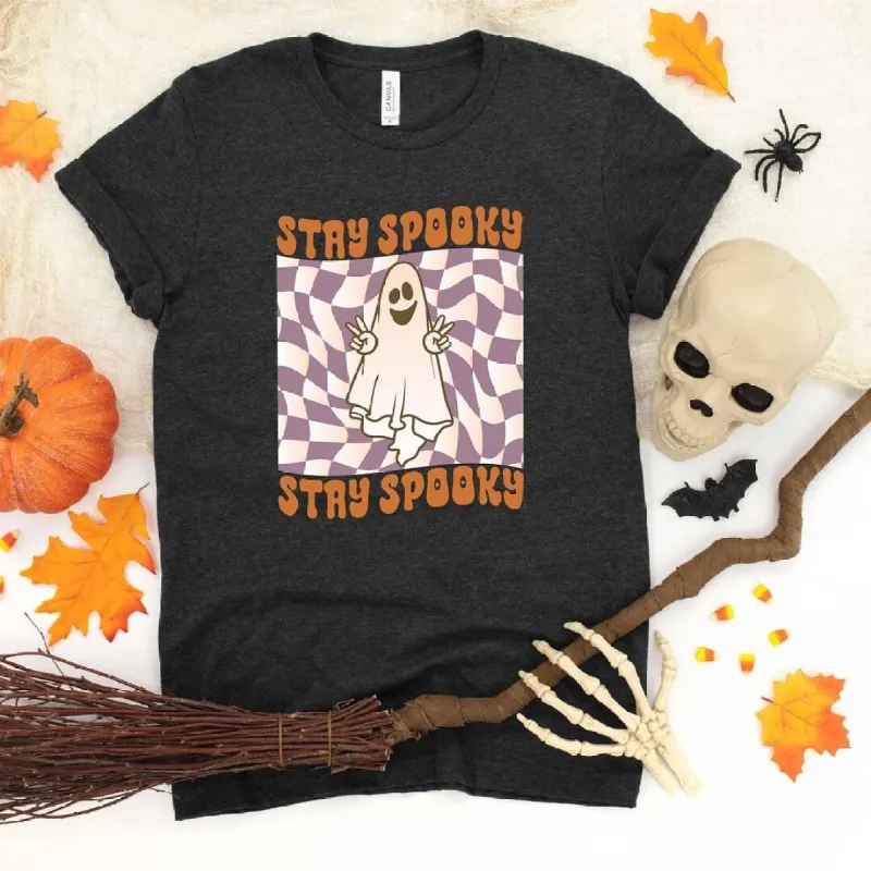 Checkered Stay Spooky Ghost Short Sleeve Tee sold by Zulily