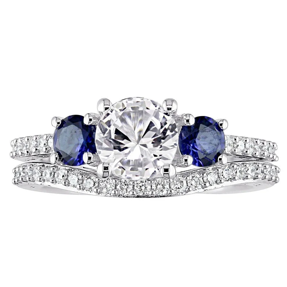 Miadora 10k White Gold Created White and Blue Sapphire 1/3ct TDW Diamond Bridal Ring Set sold by Zulily product image thumbnail 4