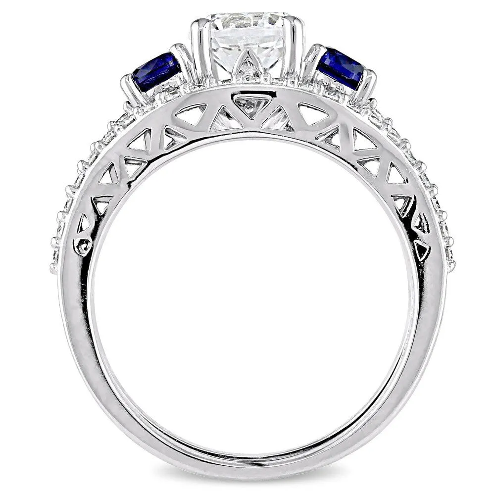 Miadora 10k White Gold Created White and Blue Sapphire 1/3ct TDW Diamond Bridal Ring Set sold by Zulily product image thumbnail 5