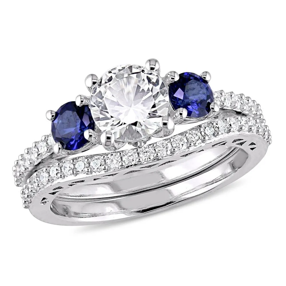 Miadora 10k White Gold Created White and Blue Sapphire 1/3ct TDW Diamond Bridal Ring Set sold by Zulily product image thumbnail 2