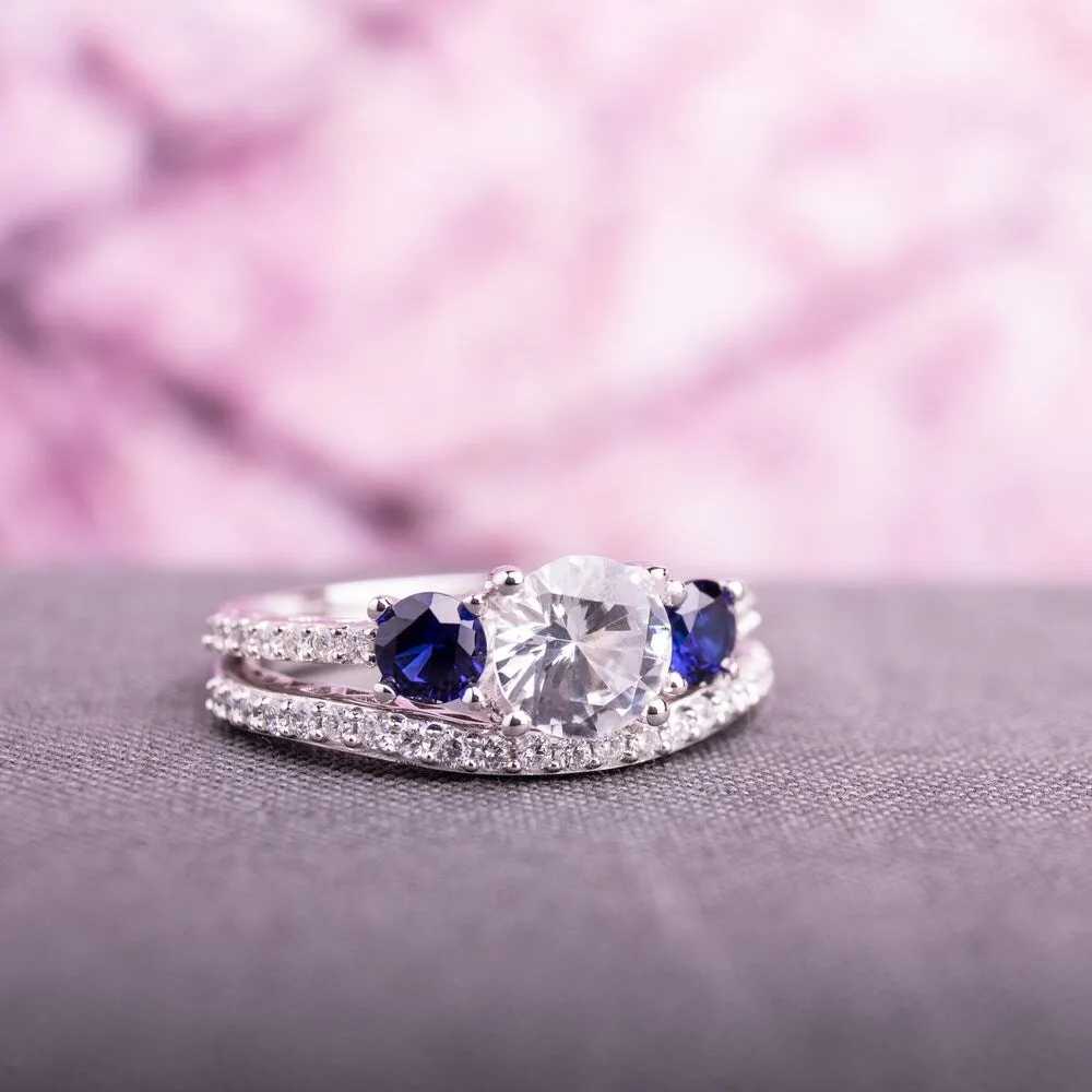 Miadora 10k White Gold Created White and Blue Sapphire 1/3ct TDW Diamond Bridal Ring Set sold by Zulily