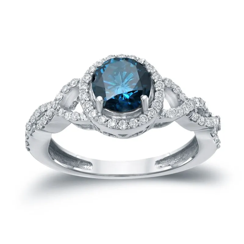 14k Gold 1 3/8ct TDW Blue Round Diamond Halo Engagement Ring by Auriya sold by Zulily