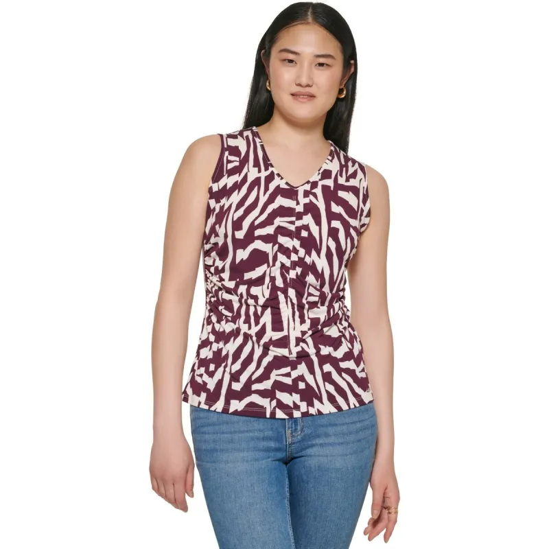 Calvin Klein Women's Printed Ruched Sleeveless Top Purple Size X-Large sold by Zulily