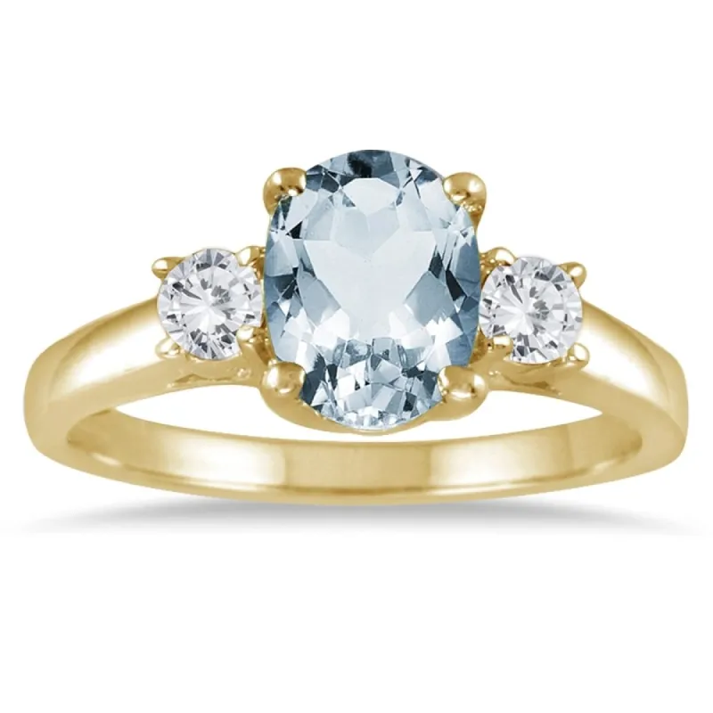 Aquamarine and Diamond Three Stone Ring 14K Yellow Gold sold by Zulily