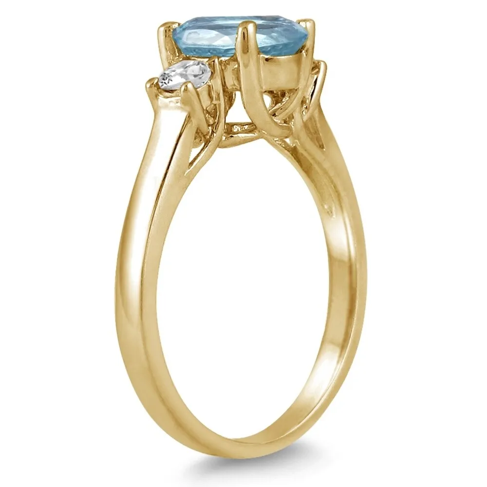 Aquamarine and Diamond Three Stone Ring 14K Yellow Gold sold by Zulily product image thumbnail 2