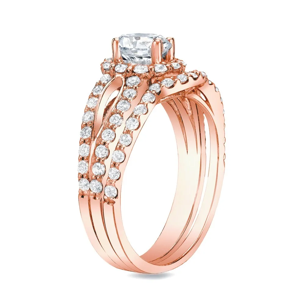 Auriya 14k Rose Gold Modern Split 1 1/2ctw Round Diamond Halo Engagement Ring Set Certified sold by Zulily product image thumbnail 3