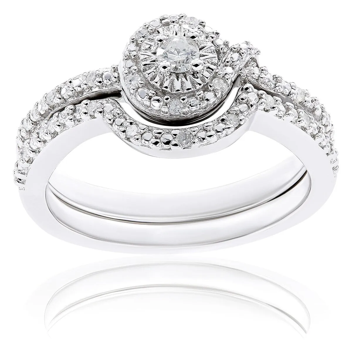 Miadora Sterling Silver 1/7ct TDW Diamond Bridal Ring Set sold by Zulily