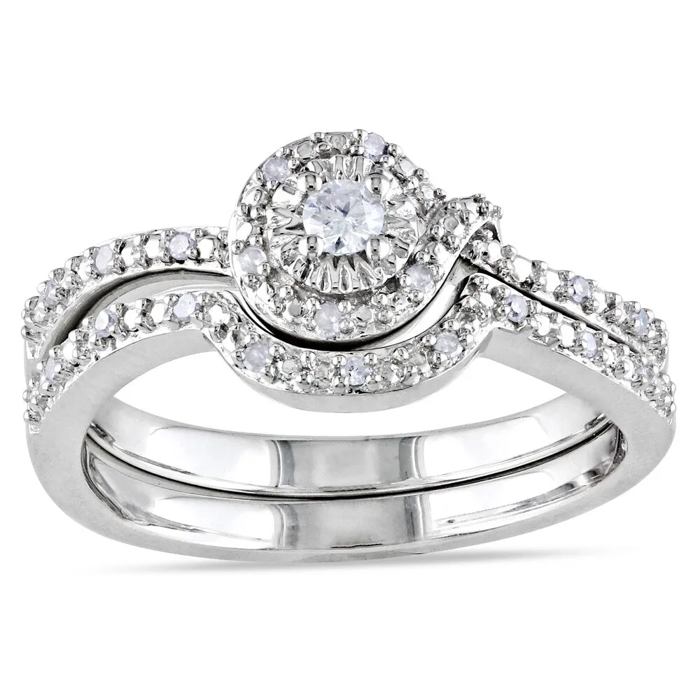 Miadora Sterling Silver 1/7ct TDW Diamond Bridal Ring Set sold by Zulily product image thumbnail 3