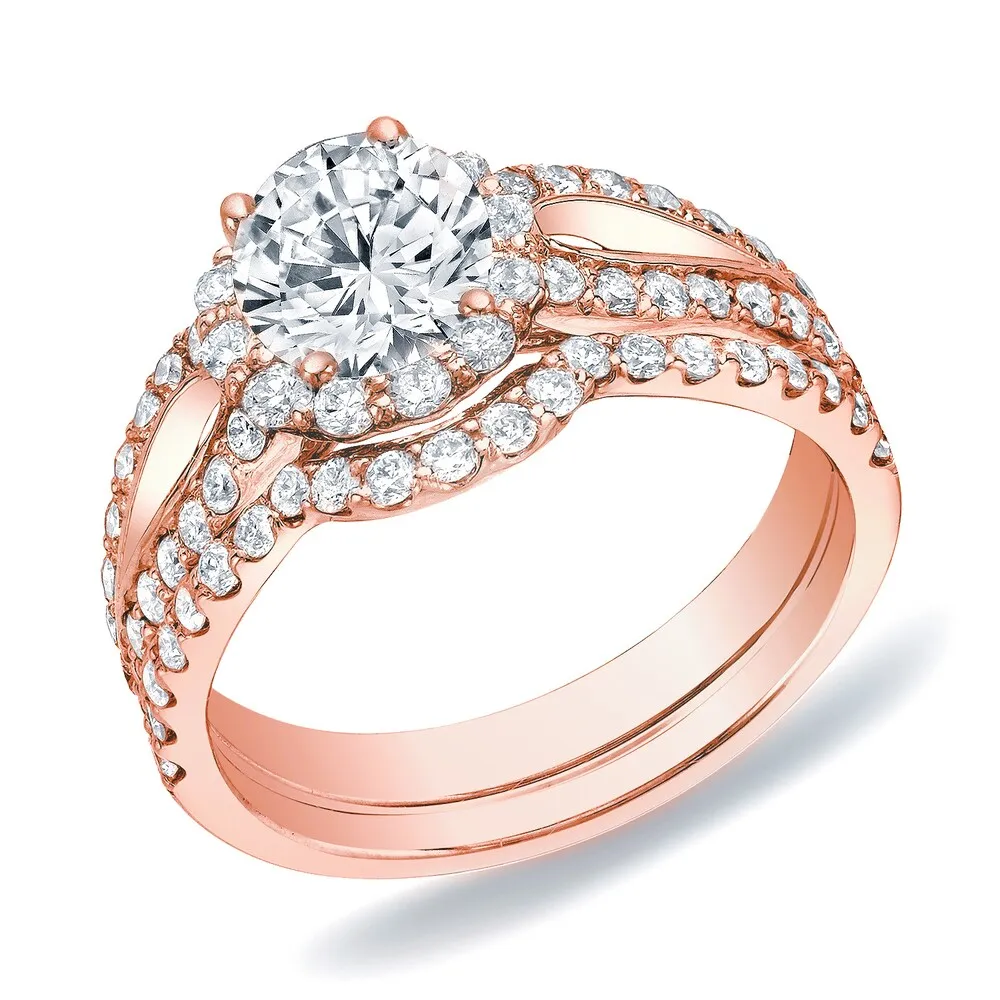 Auriya 14k Rose Gold Modern Split 1 1/2ctw Round Diamond Halo Engagement Ring Set Certified sold by Zulily product image thumbnail 2