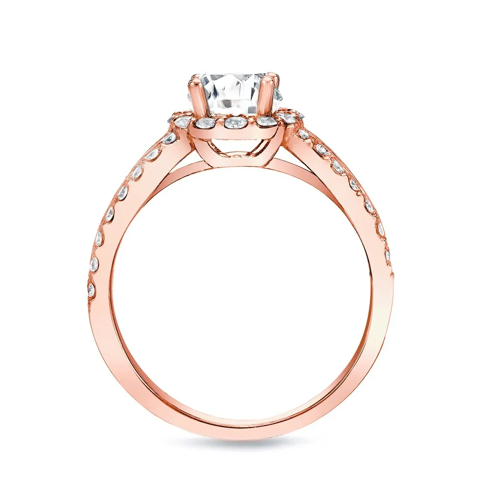 Auriya 14k Rose Gold Modern Split 1 1/2ctw Round Diamond Halo Engagement Ring Set Certified sold by Zulily product image thumbnail 4
