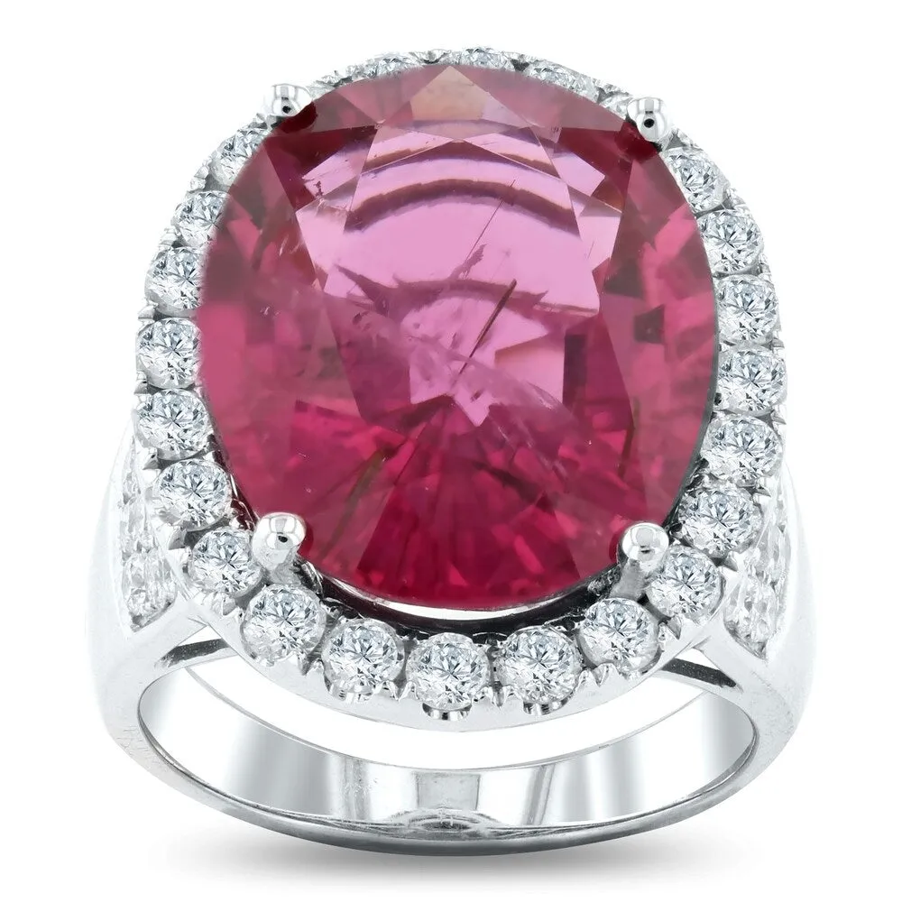 Auriya 14k White Gold Certified 12 3/8ct Pink Tourmaline and 2 1/10ct TDW Diamond Ring sold by Zulily