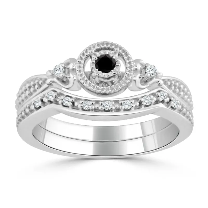 Auriya 1/4ctw Halo Black Diamond Engagement Ring and Wedding Band Set 14k Gold sold by Zulily
