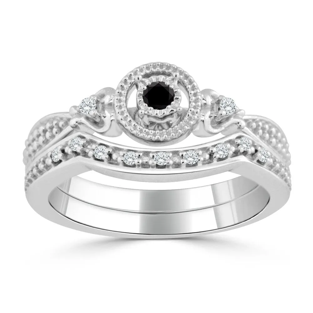 Auriya 1/4ctw Halo Black Diamond Engagement Ring and Wedding Band Set 14k Gold sold by Zulily