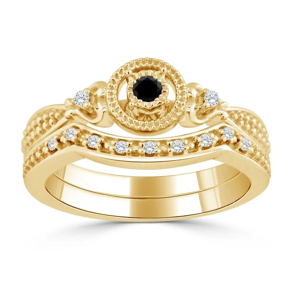 Auriya 1/4ctw Halo Black Diamond Engagement Ring and Wedding Band Set 14k Gold sold by Zulily product image thumbnail 2