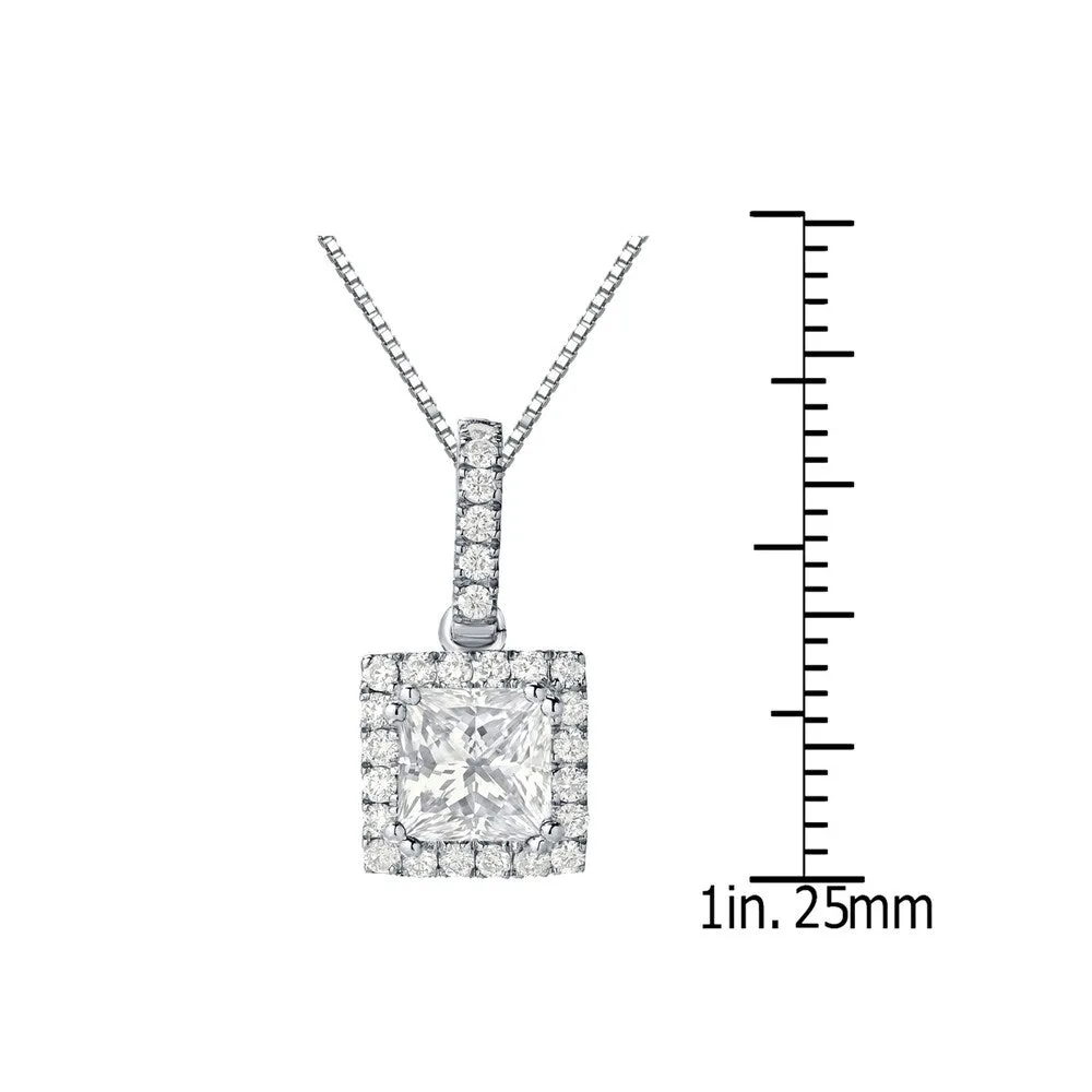 Auriya 14k Gold 1 1/4ct TDW Certified Princess-Cut Halo Diamond Necklace sold by Zulily product image thumbnail 3