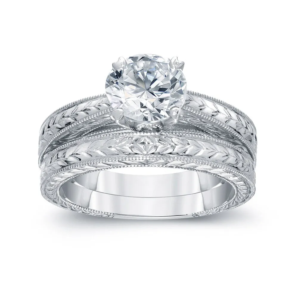 Auriya Vintage 1cttw Round Diamond Engagement Ring Set 14k White Gold Certified sold by Zulily