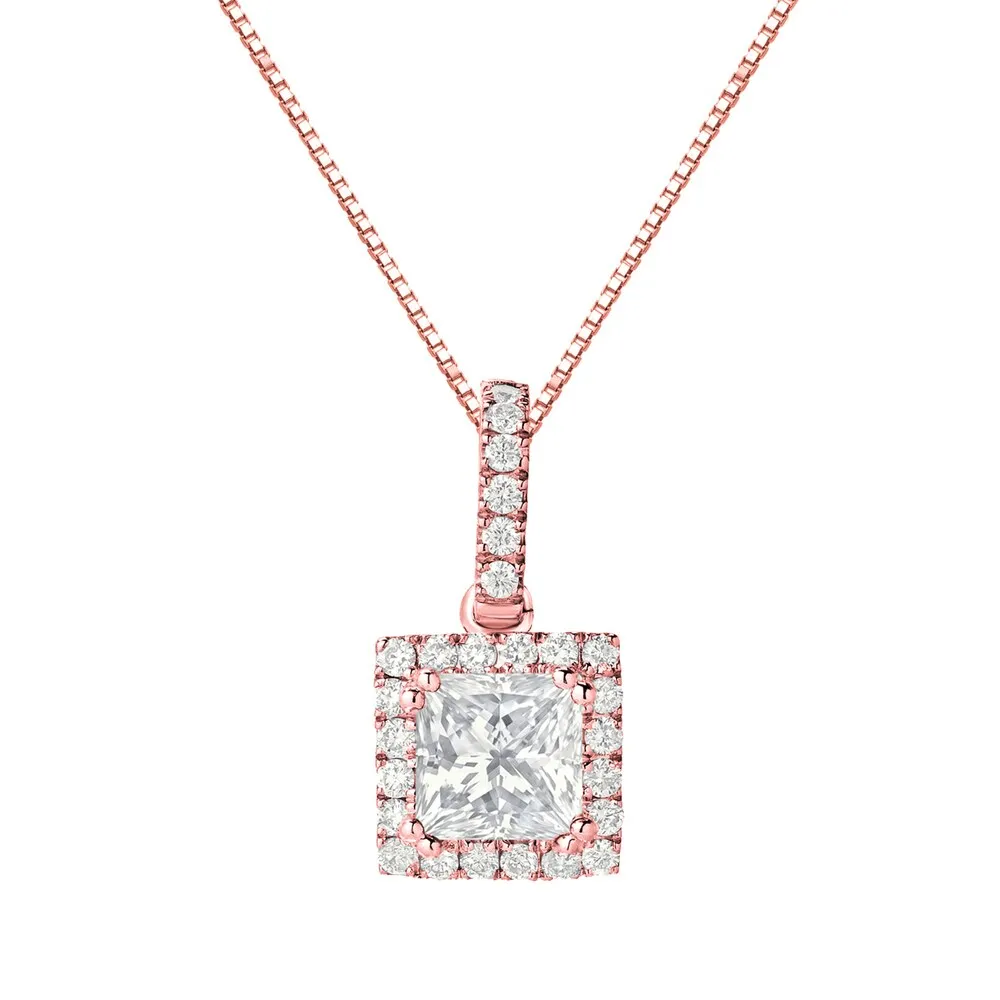 Auriya 14k Gold 1 1/4ct TDW Certified Princess-Cut Halo Diamond Necklace sold by Zulily product image thumbnail 2