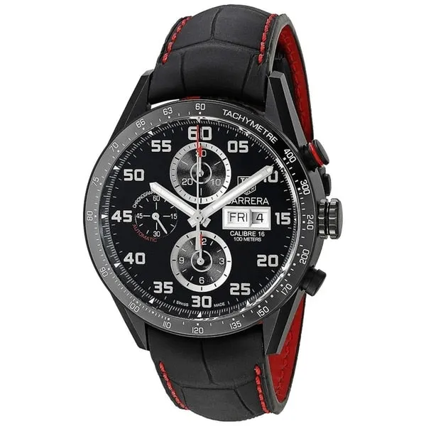 Tag Heuer Men's Carrera Chronograph Automatic Black Leather Watch sold by Zulily