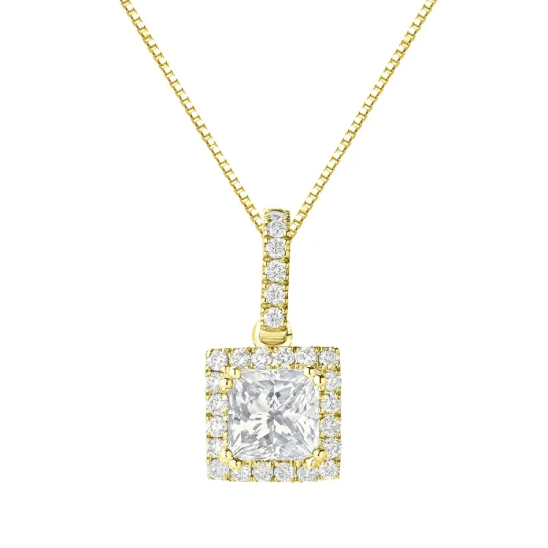 Auriya 14k Gold 1 1/4ct TDW Certified Princess-Cut Halo Diamond Necklace sold by Zulily