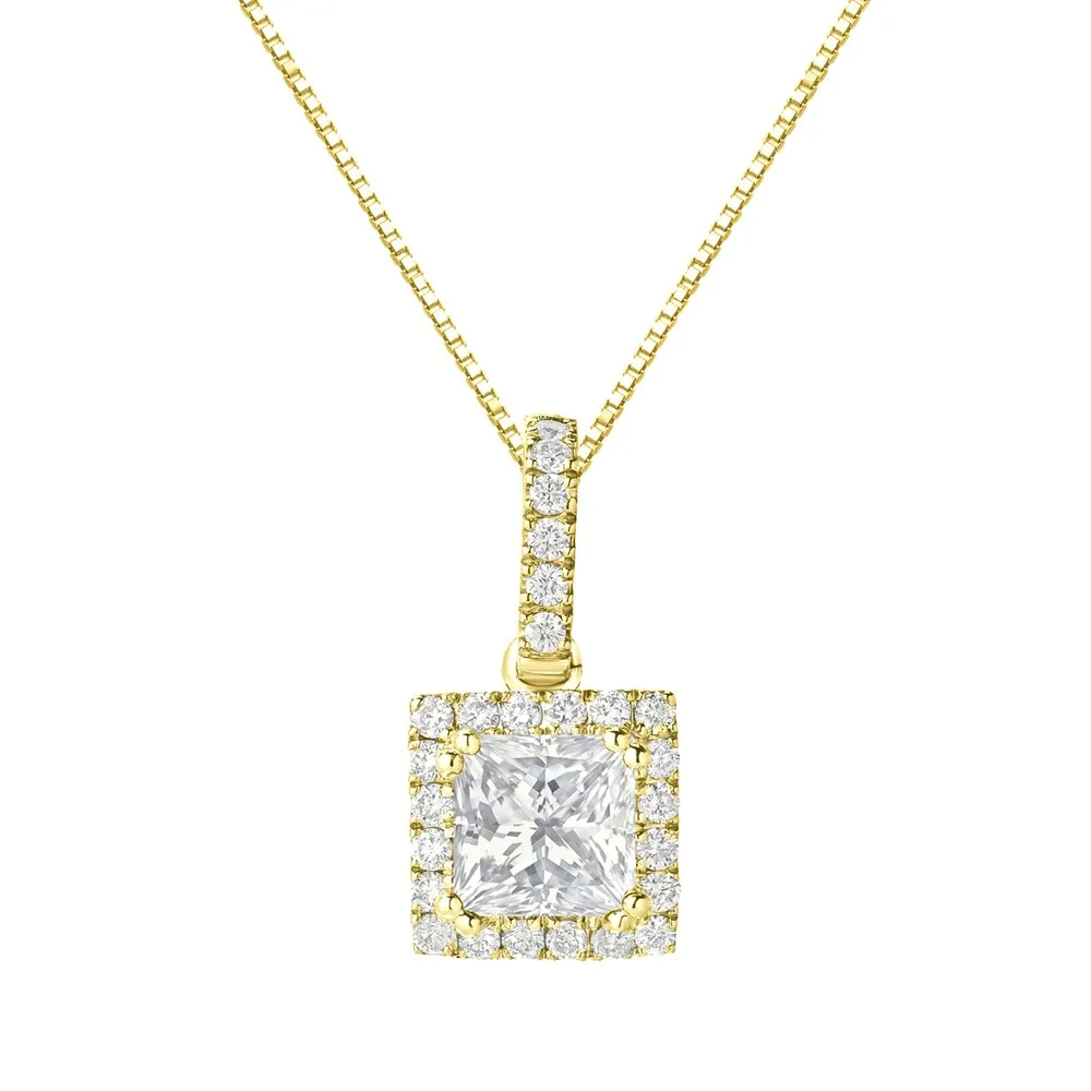 Auriya 14k Gold 1 1/4ct TDW Certified Princess-Cut Halo Diamond Necklace sold by Zulily