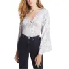 Guess Women's Jazzi Printed Kimono Sleeves Bodysuit Gray Size Medium sold by Zulily
