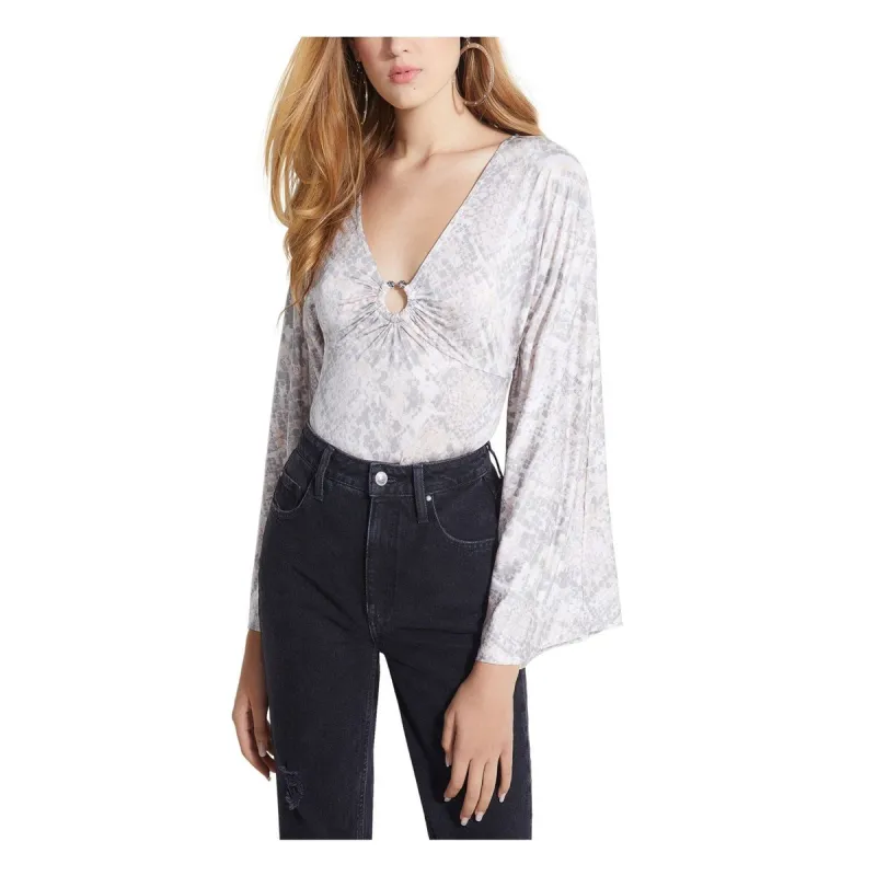 Guess Women's Jazzi Printed Kimono Sleeves Bodysuit Gray Size Medium sold by Zulily