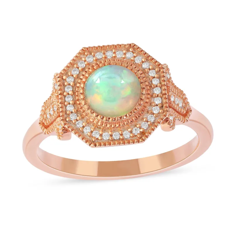 Opal Gemstone 1/8ct TDW Diamond Halo Ring in 10k Rose Gold sold by Zulily