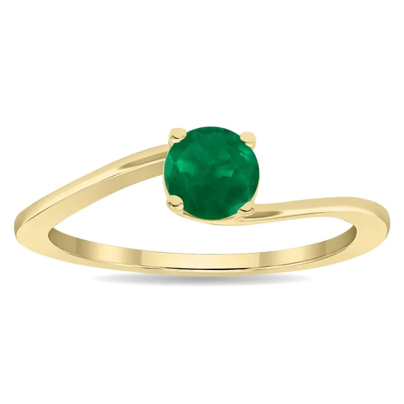 Women's Round Shaped Solitaire Emerald Wave Ring in 10K Yellow Gold sold by Zulily