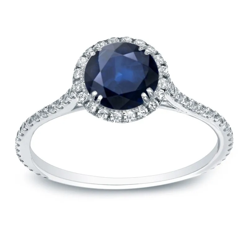 Auriya 14k Gold Petite 3/4ct Round Blue Sapphire with 3/4ctw Diamond Halo Engagement Ring sold by Zulily
